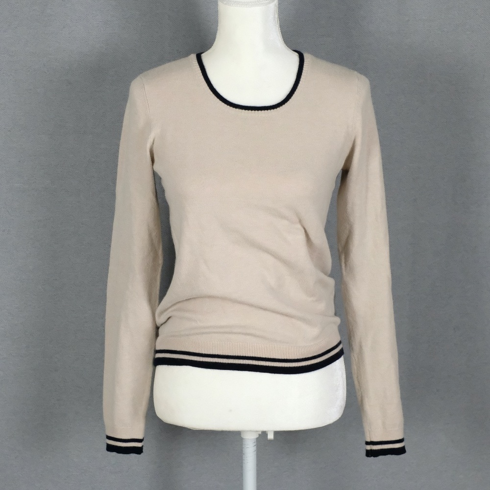 Garage Beige Sweater w Navy Trim